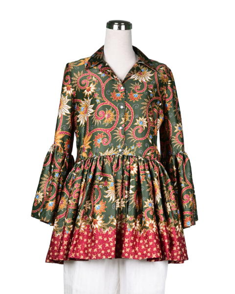 Picture of Ruffles Sleeve, Button Down, Green